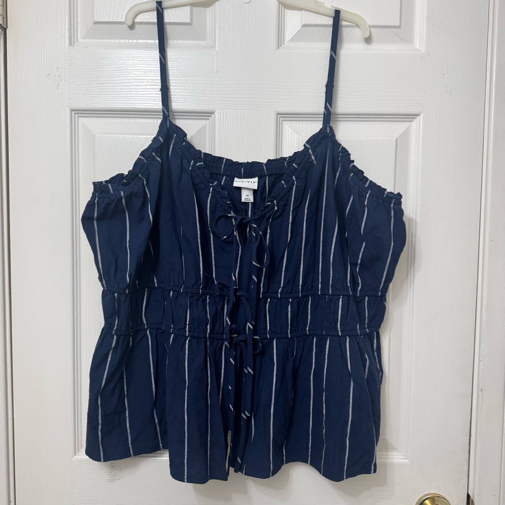 AVA & VIV Babydoll Tank Top Navy Blue White Striped Women's Plus Size 3X NWT
